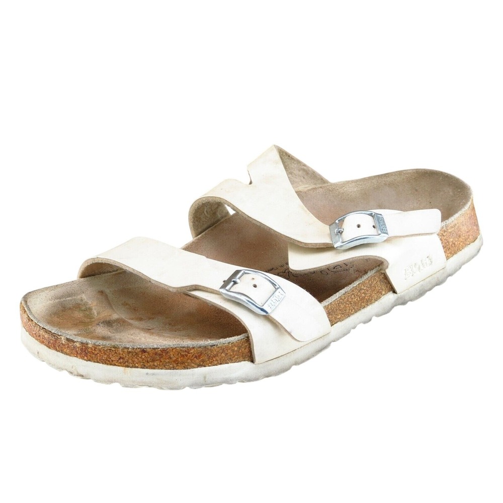 Birki's Sz 7 N Off White Slide Birko-flor‎ Women Sandals